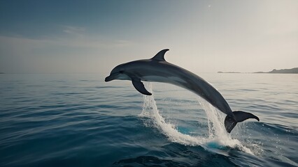 Fototapeta premium Dolphins swimming close together in the bright blue water