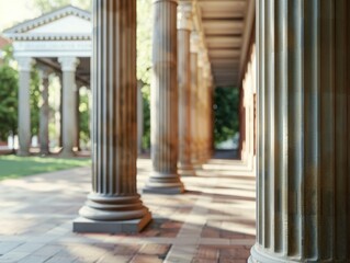 Fototapeta premium A courtyard featuring Doric columns, reminiscent of ancient architecture.