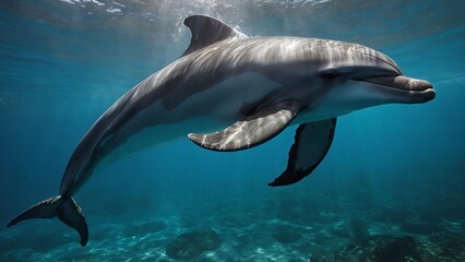 Fototapeta premium A dolphin splashing joyfully near the beach