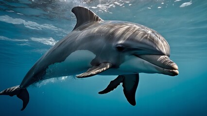A dolphin emerging from the water with vibrant energy