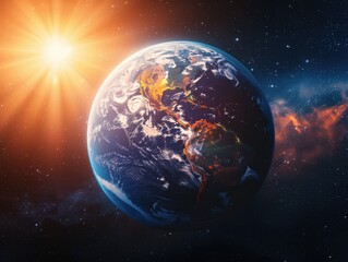 Fototapeta premium A vibrant and detailed image of the Earth against a celestial backdrop.