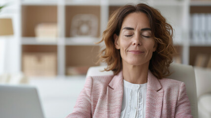 Serene Woman Practicing Mindfulness in Office