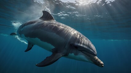 Fototapeta premium A dolphin leaping high with exuberance in the sea
