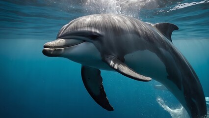 Naklejka premium A dolphin gracefully diving beneath the surface and exploring the ocean