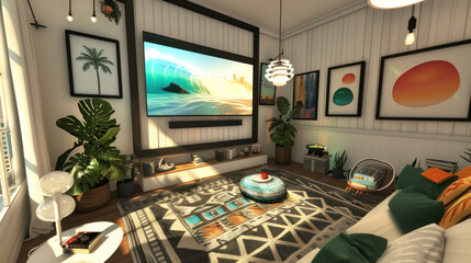 a photo of the living room white walls interior design