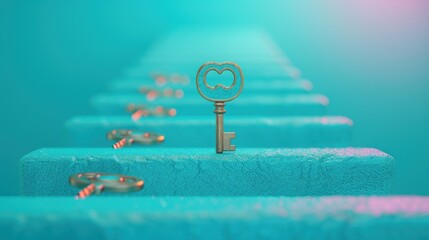 A symbolic image of a ladder extending upwards, with keys scattered along the rungs, representing the steps and tools needed for achieving success and advancement.