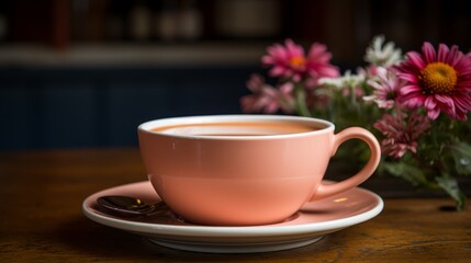 Obraz premium Exquisite and intricate white daisy latte art elegantly displayed on a creamy saucer