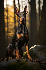 Caught In Midday Light: The Majestic Portrait of a Gleaming Black and Tan Doberman Pinscher