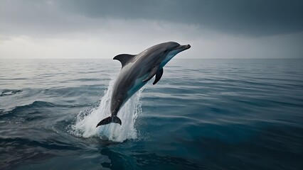 Naklejka premium Dolphins creating joyful splash patterns as they chase each other through the surf