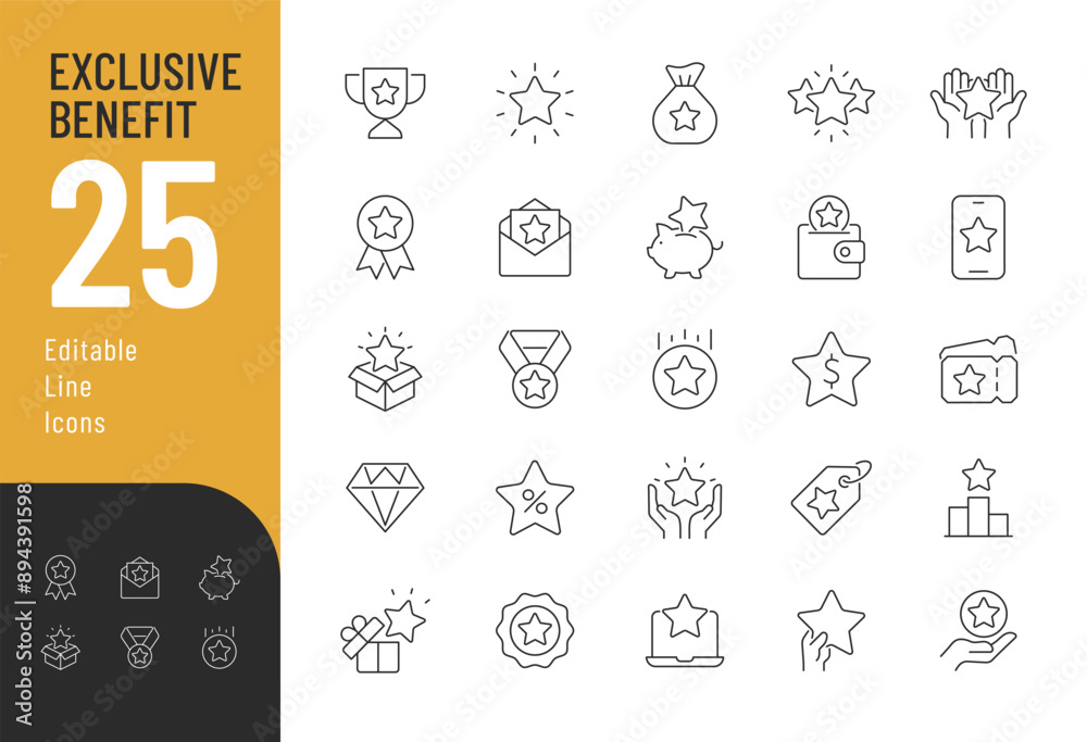 Wall mural Exclusive Benefits Line Editable Icons set. Vector illustration in modern thin line style of bonuses related icons: prize, reward, incentive, and more. Pictograms and infographics for mobile apps