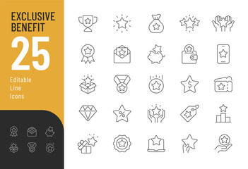 Exclusive Benefits Line Editable Icons set. Vector illustration in modern thin line style of bonuses related icons: prize, reward, incentive, and more. Pictograms and infographics for mobile apps