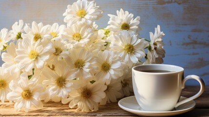 Elegant white daisy latte served on creamy saucer for a delicate and artistic presentation