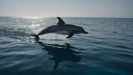 Naklejka premium A pair of dolphins swimming close together in the bright light of the sun