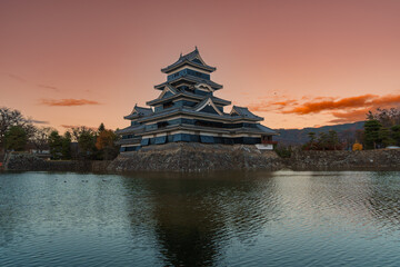Matsumoto Castle or Crow Castle in Autumn, is one of Japanese premier historic castles in easthern Honshu. Landmark and popular for tourists attraction in Matsumoto city, Nagano Prefecture, Japan