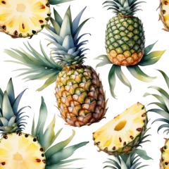 Fotobehang Watercolor Pineapple Pattern isolated On transparent Background   © theartcreator