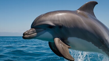 Fototapeta premium Dolphins riding the waves in perfect unison