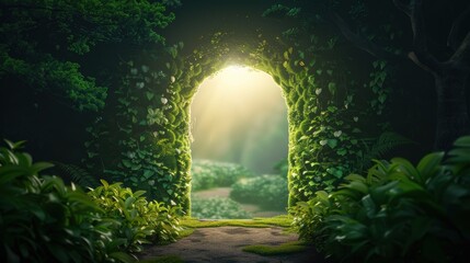 Fototapeta premium A surreal composition depicting a keyhole with light streaming through, symbolizing the journey of transformation and change.