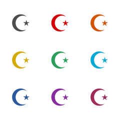 Islamic crescent moon icon isolated on white background. Set icons colorful
