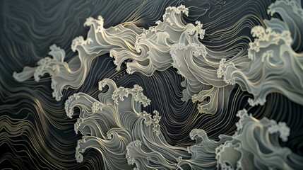 elegant gold and black wave patterns with intricate line work and swirling details in a luxurious and sophisticated design