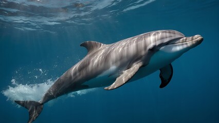 Fototapeta premium A dolphin leaping high above the sparkling water