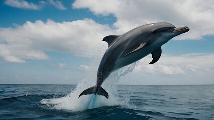 Fototapeta premium Dolphins creating stunning water trails as they leap together