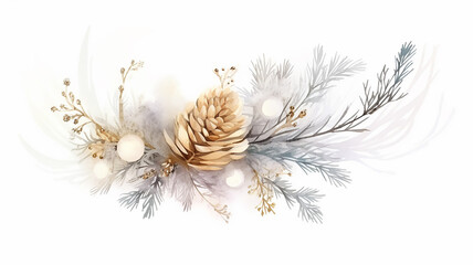 Christmas postcard blank, winter frame made of coniferous branches on a light white background for the design of a happy New year greeting