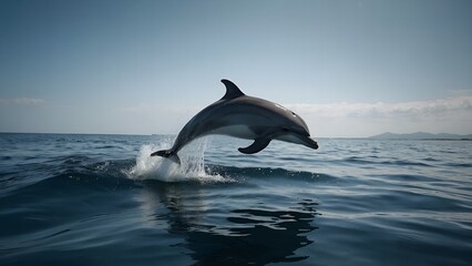 Fototapeta premium A dolphin breaching with spectacular elegance in the ocean waves