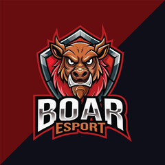 Boar or pig Esport mascot logo design with shield