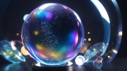 Glass Ball with Purple and Blue Design and Light Shining in Background