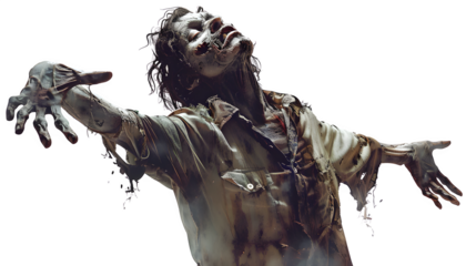 Halloween Zombie, Spooky and Decayed Undead Creature, Iconic and Haunting Figure for Halloween Decor, png file, isolated on white