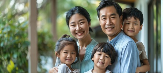Obraz premium Parent and child On the back porch, Asians