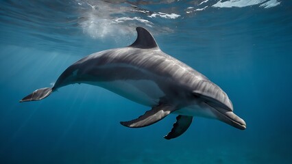 A dolphin emerging from the sea with vibrant energy