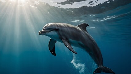 Obraz premium Dolphins performing joyful aerial leaps with the sunset casting a warm glow