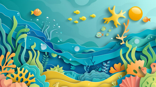 World oceans day illustration in paper style.