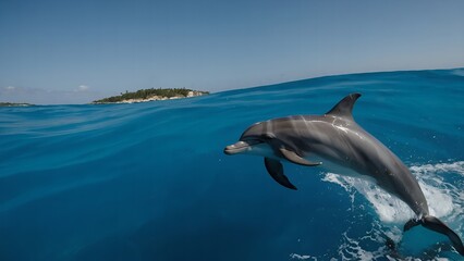 Naklejka premium A dolphin rising above the waves with elegance