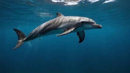 Fototapeta premium A group of dolphins joyfully playing together in the warm sea