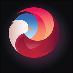 Bird logo in golden ratio style. Geometrically correct eagle logo on dark background, eagle and wing, logo template design, vector design illustration. Technical logo.