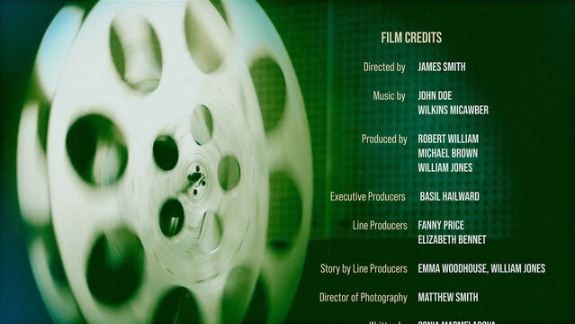 Film Closing Credits with Real Footage of the Film Projector Reel