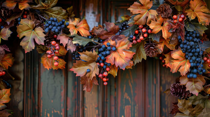 Autumn Garland Detail With Grapes and Leaves