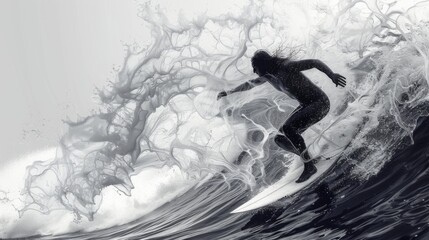 Surfer Riding a Wave with Splashing Water