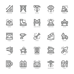 Construction and Building icon pack for your website, mobile, presentation, and logo design. Construction and Building icon outline design. Vector graphics illustration and editable stroke.