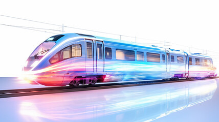 Fototapeta premium abstract high-speed train in blurry fast motion on a white background, the concept of modern public transport