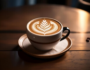 coffee latte with latte art in a studio photo with good lighting