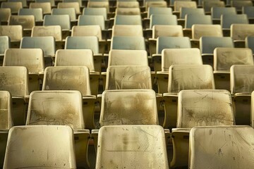Naklejka premium Empty stands and seats for fans and fans in the open-air stadium. Lack of fans during the pandemic.. Beautiful simple AI generated image in 4K, unique.