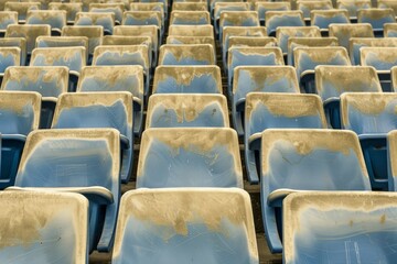 Obraz premium Empty stands and seats for fans and fans in the open-air stadium. Lack of fans during the pandemic.. Beautiful simple AI generated image in 4K, unique.