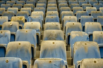 Fototapeta premium Empty snow-covered stands of the stadium. Beautiful simple AI generated image in 4K, unique.