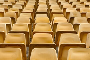 Naklejka premium Empty stands and seats for fans and fans in the open-air stadium. Lack of fans during the pandemic.. Beautiful simple AI generated image in 4K, unique.