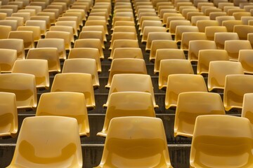 Fototapeta premium Close-up taken of empty blue stadium seats with no people around. Beautiful simple AI generated image in 4K, unique.
