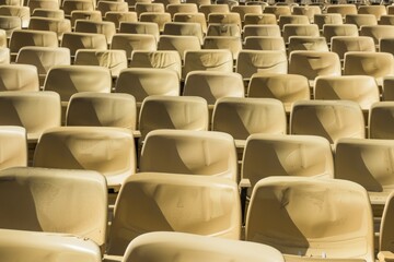 Fototapeta premium Empty snow-covered stands of the stadium. Beautiful simple AI generated image in 4K, unique.