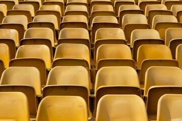 Fototapeta premium Close-up taken of empty blue stadium seats with no people around. Beautiful simple AI generated image in 4K, unique.